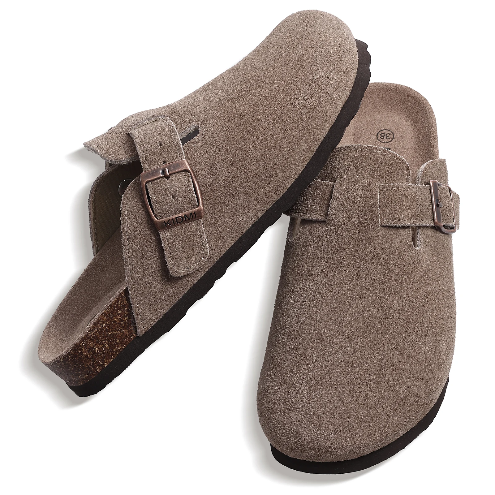 Kidmi New Genuine Suede Clogs for Women Men Clogs Soft Cork Footbed Mules Comfort Potato Shoes with Arch Support Beach Sandals thumbnail 4