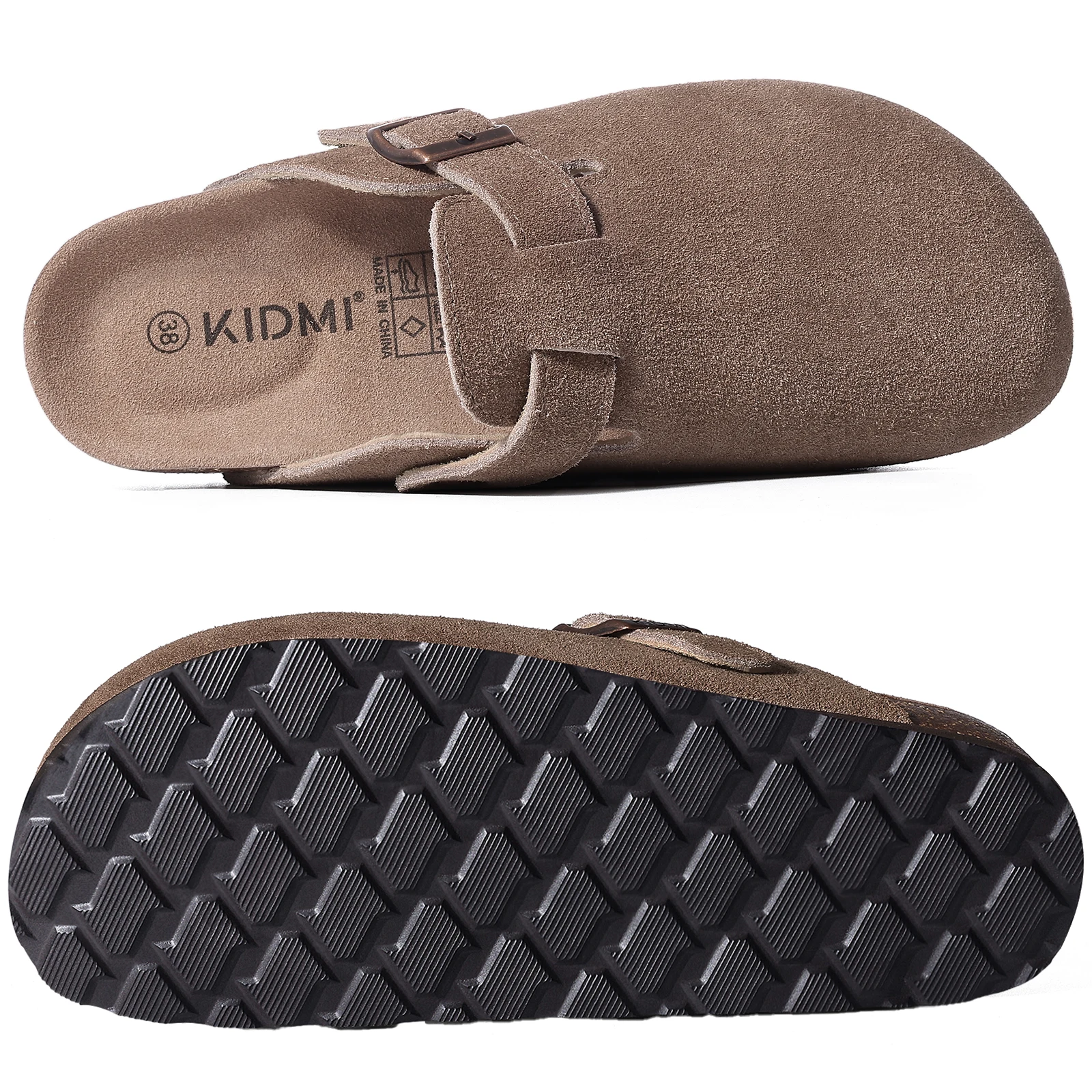Bebealy Men's Genuine Suede Clogs Slippers Cork Footbed Clogs Shoes Casual Men Garden Clogs Slippers Cozy Nonslip Home Slippers