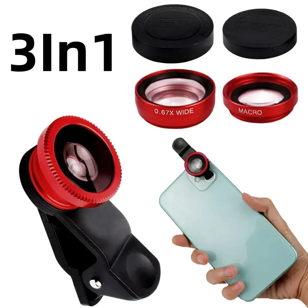 0.67X Wide Angle Zoom 3in1 Phone Lens Fisheye Macro Lenses Camera For iPhone 16 Xiaomi Huawei Smartphone Lenses with Phone Clip thumbnail 2