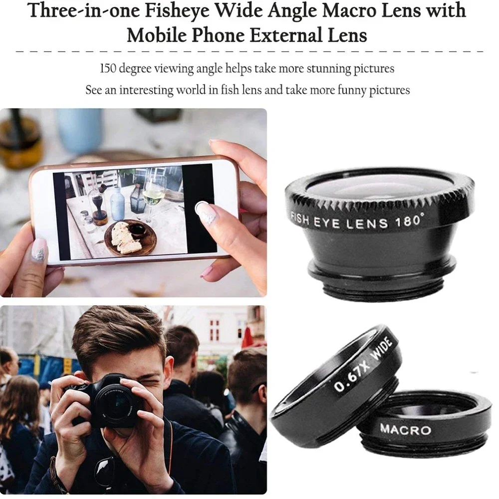 0.67X Wide Angle Zoom 3in1 Phone Lens Fisheye Macro Lenses Camera For iPhone 16 Xiaomi Huawei Smartphone Lenses with Phone Clip thumbnail 4
