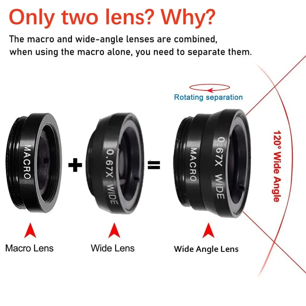 0.67X Wide Angle Zoom 3in1 Phone Lens Fisheye Macro Lenses Camera For iPhone 16 Xiaomi Huawei Smartphone Lenses with Phone Clip thumbnail 3