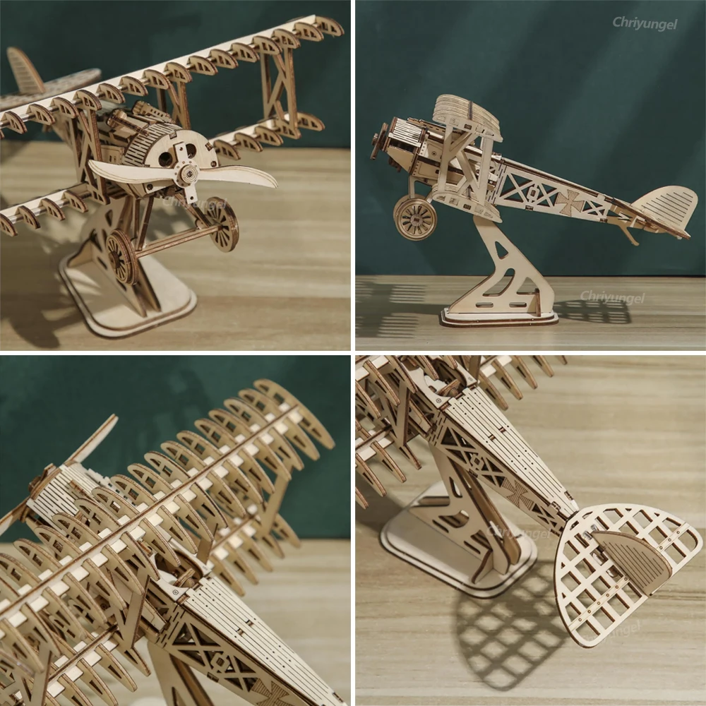 3D Wooden Puzzle Aircraft Model Kit DIY Assembly Bi-Plane Building Kits Home Decor Crafts Gift for Adults Kids Teen thumbnail 5