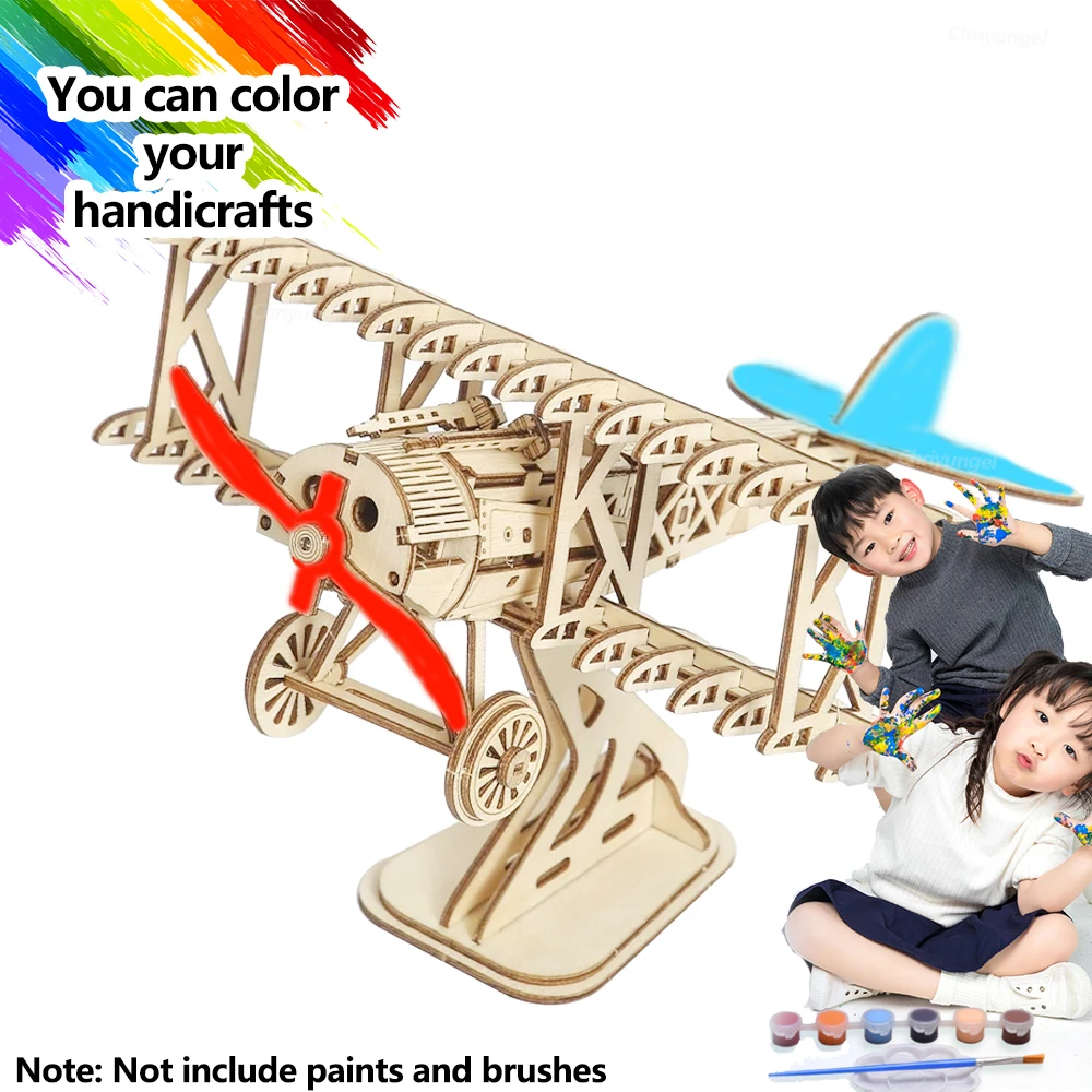 3D Wooden Puzzle Aircraft Model Kit DIY Assembly Bi-Plane Building Kits Home Decor Crafts Gift for Adults Kids Teen thumbnail 6