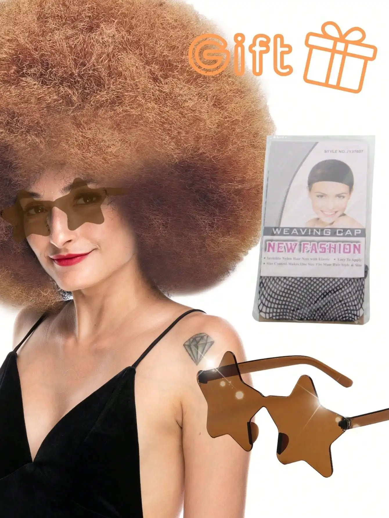 Oversized Fluffy Curly Hair Wig Multi-Color High Temperature Resistant Synthetic Fiber with plus Glasses for Party thumbnail 4