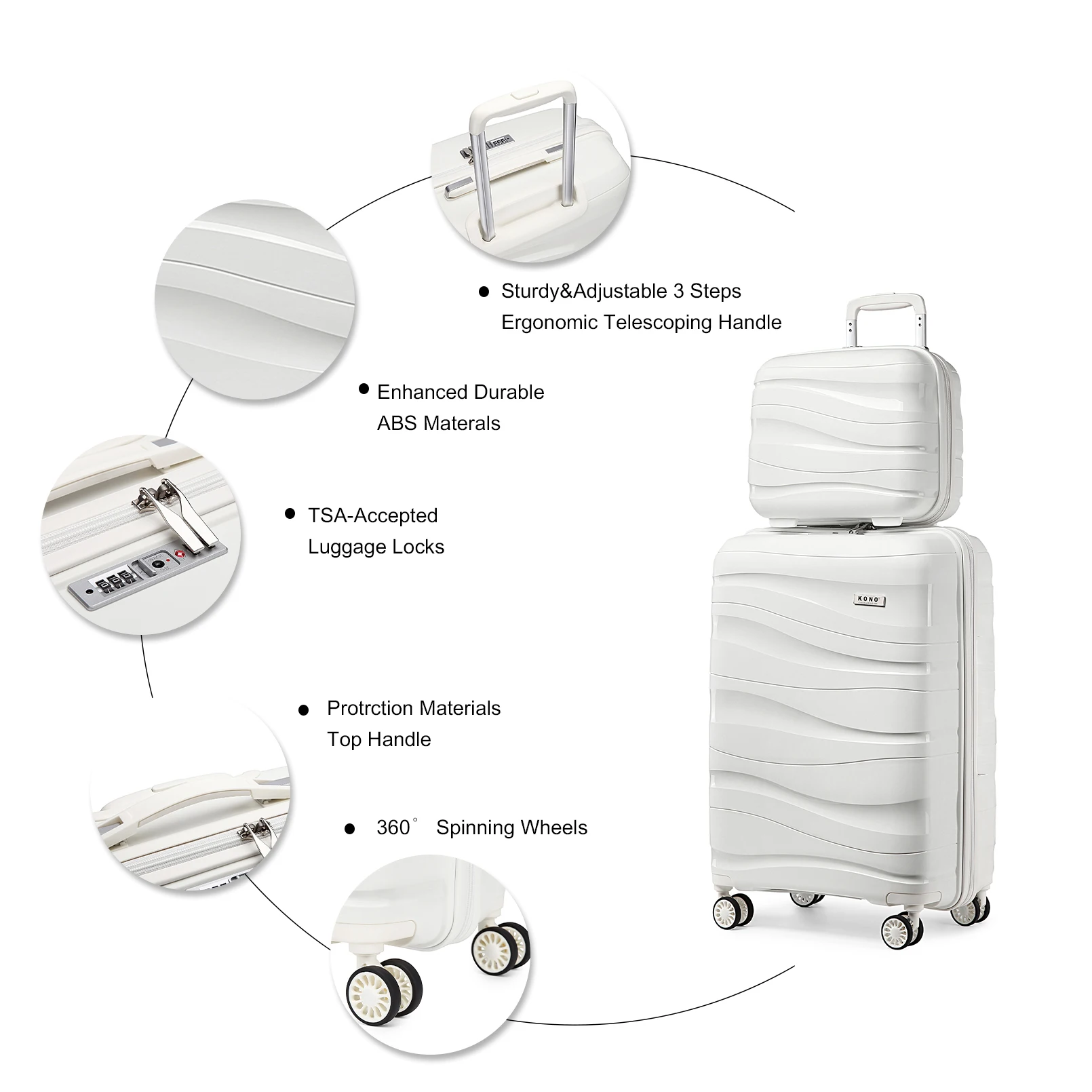 Kono Large Check in Luggage Lightweight Polypropylene Hard Shell Suitcase with TSA Lock Spinner Wheels thumbnail 5