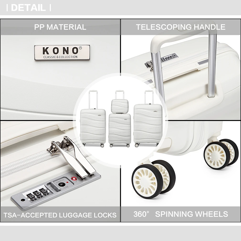 Kono Large Check in Luggage Lightweight Polypropylene Hard Shell Suitcase with TSA Lock Spinner Wheels thumbnail 3