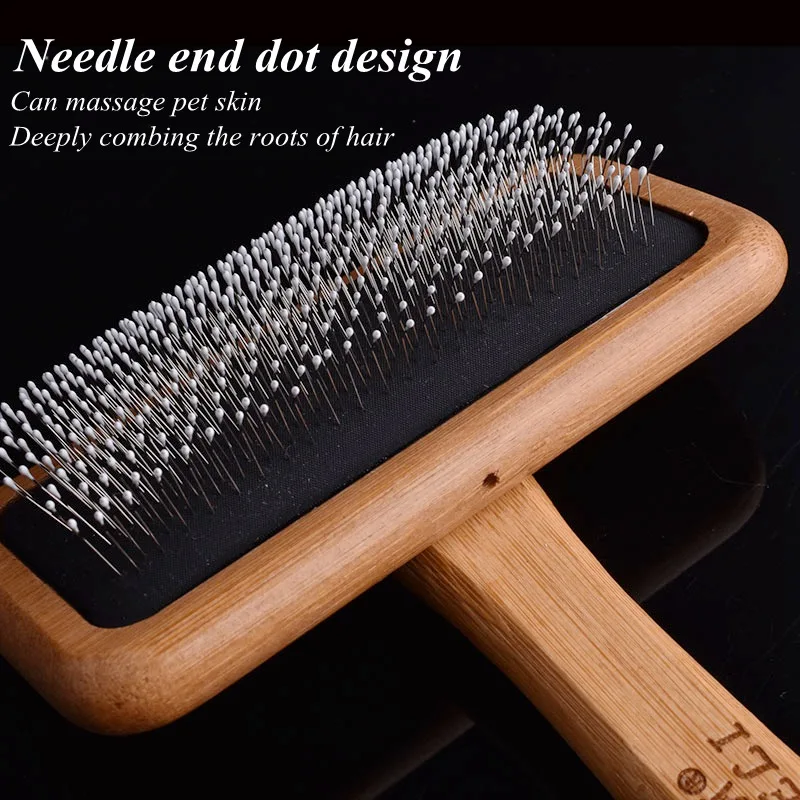 Pet Comb Natural Bamboo Handle Stainless Steel Hair Brush Dogs Cats Pets Grooming Accessories Tools Puppy Combs Cleaning Brush thumbnail 2