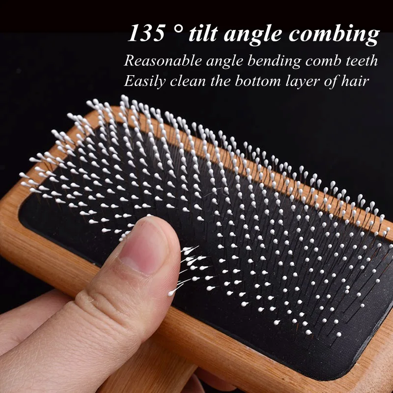 Pet Comb Natural Bamboo Handle Stainless Steel Hair Brush Dogs Cats Pets Grooming Accessories Tools Puppy Combs Cleaning Brush thumbnail 4