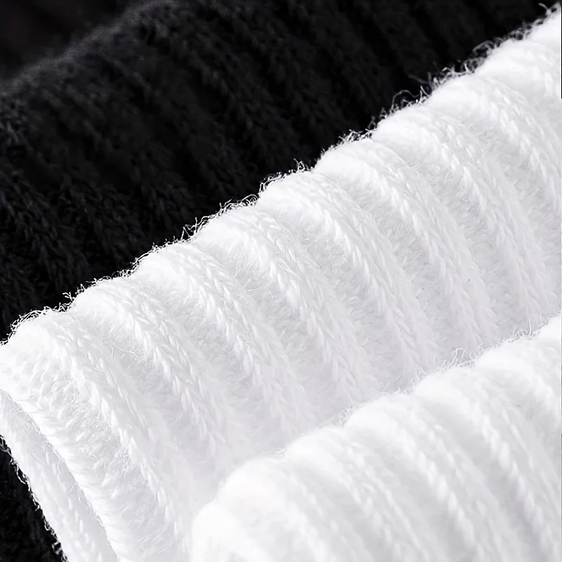 6 Pairs of Men's Pure Color Vertical Pattern Mid-Calf Socks, Versatile Black Socks for Business All Seasons, Breathable thumbnail 5
