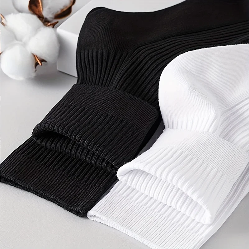6 Pairs of Men's Pure Color Vertical Pattern Mid-Calf Socks, Versatile Black Socks for Business All Seasons, Breathable thumbnail 4