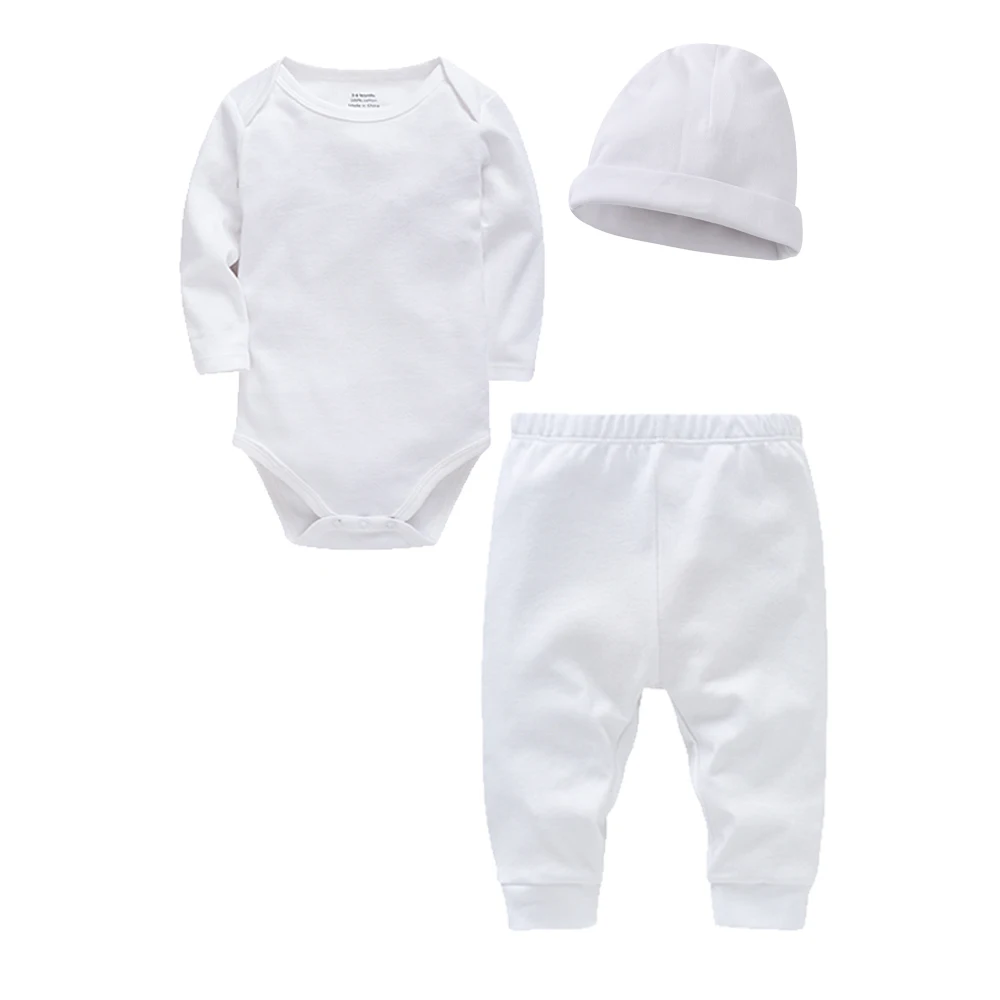2/3 Pieces Set 100% Cotton Baby Rompers Pants Hat Blank Colors Kids Trousers Plain Newborn Clothing Muslin Bodysuit Clothes thumbnail 4