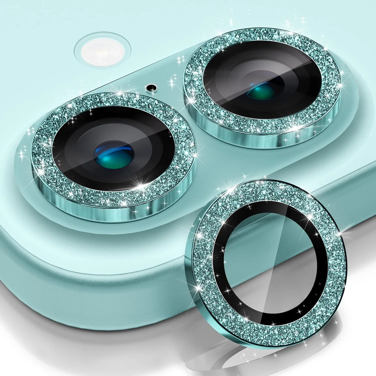 For IPhone 16 17/iPhone 16 Plus Camera Lens Protector Bling, [Glitter Decoration] Ultra-HD Tempered Glass Cover, Metal