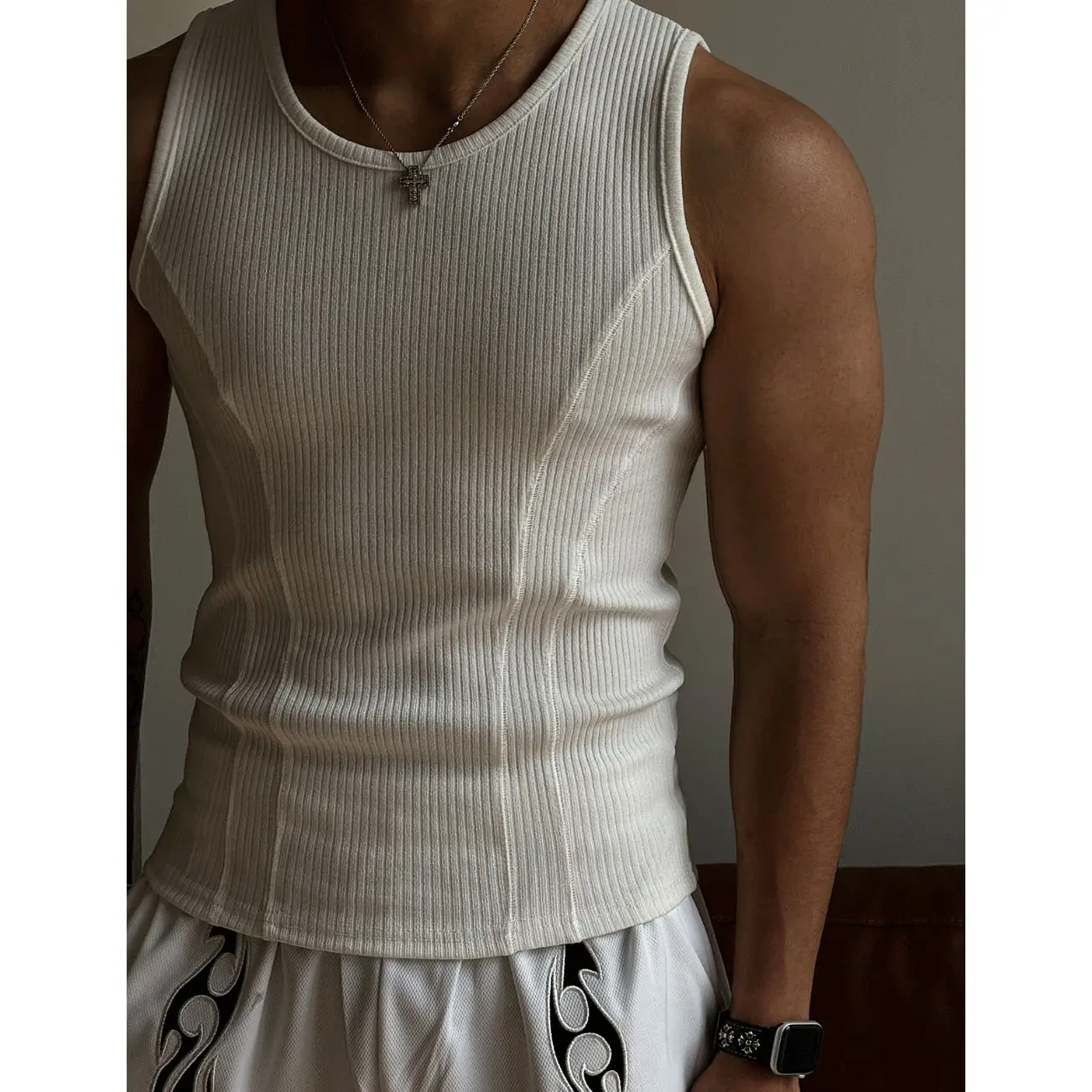 Mens Ribbed Sleeveless Tank Top Activewear Fitness Sports Bodybuilding Vest Breathable Quick-drying Elastic Undershirt Gym Top thumbnail 2