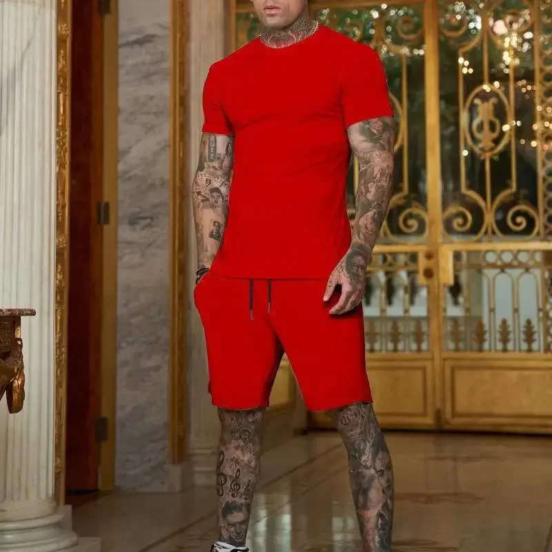 2025 summer new men's breathable sportswear short sleeved t-shirt and shorts set popular quick drying clothing thumbnail 4