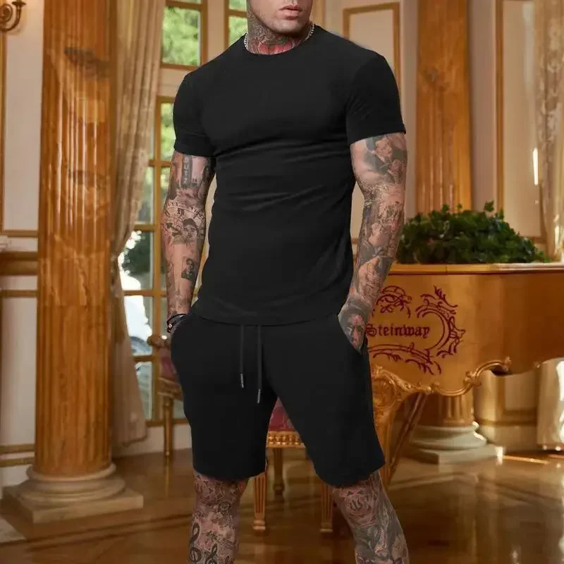 2025 summer new men's breathable sportswear short sleeved t-shirt and shorts set popular quick drying clothing thumbnail 5