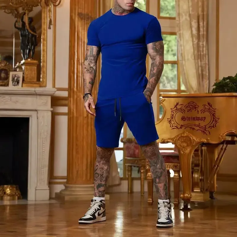2025 summer new men's breathable sportswear short sleeved t-shirt and shorts set popular quick drying clothing thumbnail 6