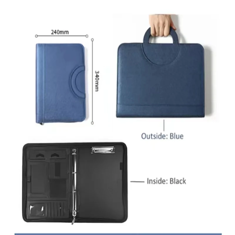 Leather Multifunctional A4 Conference Folder - Business Stationery Contract File Organizer with Zipper And Card Holder thumbnail 6