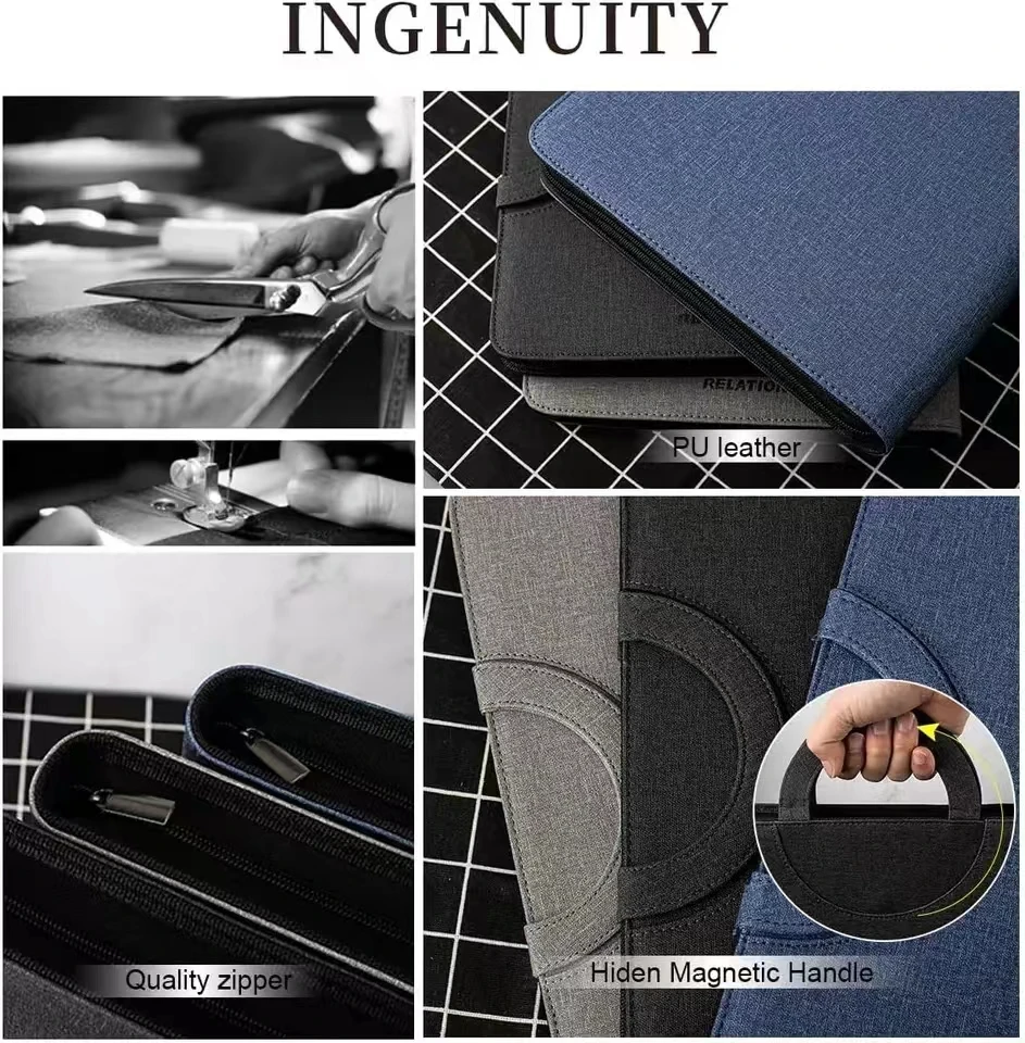 Leather Multifunctional A4 Conference Folder - Business Stationery Contract File Organizer with Zipper And Card Holder thumbnail 5