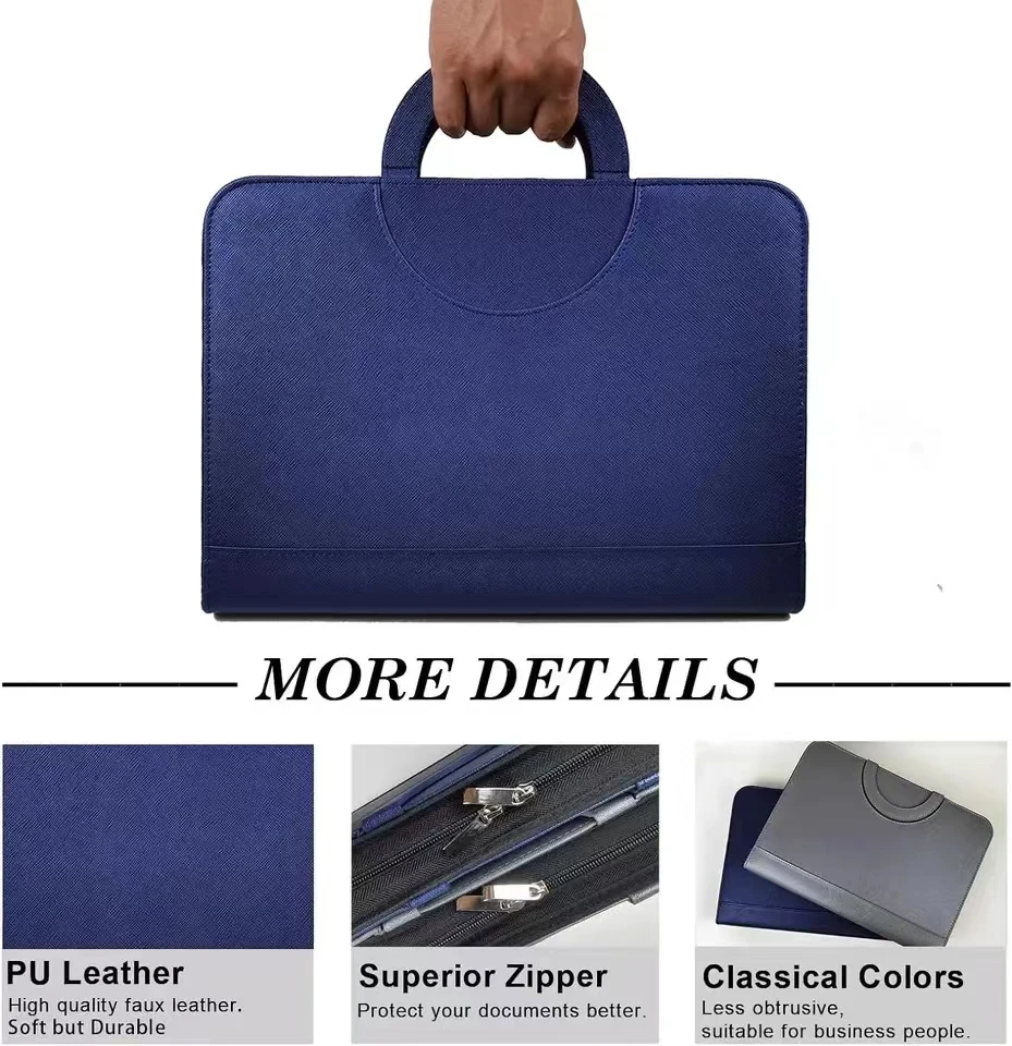 Leather Multifunctional A4 Conference Folder - Business Stationery Contract File Organizer with Zipper And Card Holder thumbnail 4