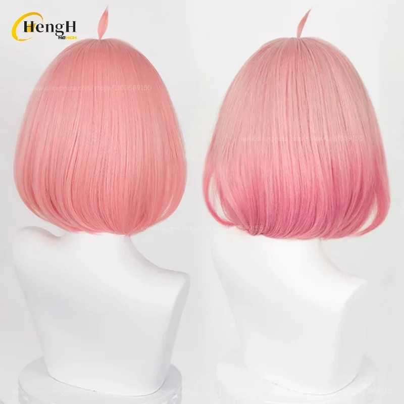 In Stock Anya Forger Synthetic Wig Anime Short 37cm Pink Gradient Cosplay Wigs With Headwears Heat Resistant Hair Halloween Wigs thumbnail 6