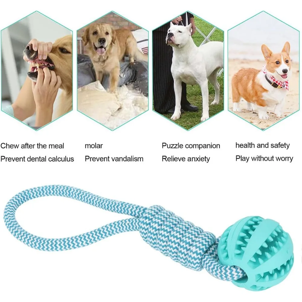 Dog Hollow Ball Toy Rubber Chew Toys for Dogs Cleaning Teeth Molar Bite Resistant Toy with Bell Puppy Training Game thumbnail 5