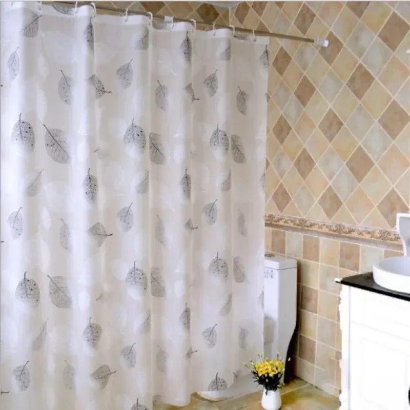 Bathroom Shower Curtains PEVA Waterproof Thickening Bath Curtain With Hooks Rustproof Metal Grommets Leaf Pattern Shower Curtain thumbnail 5