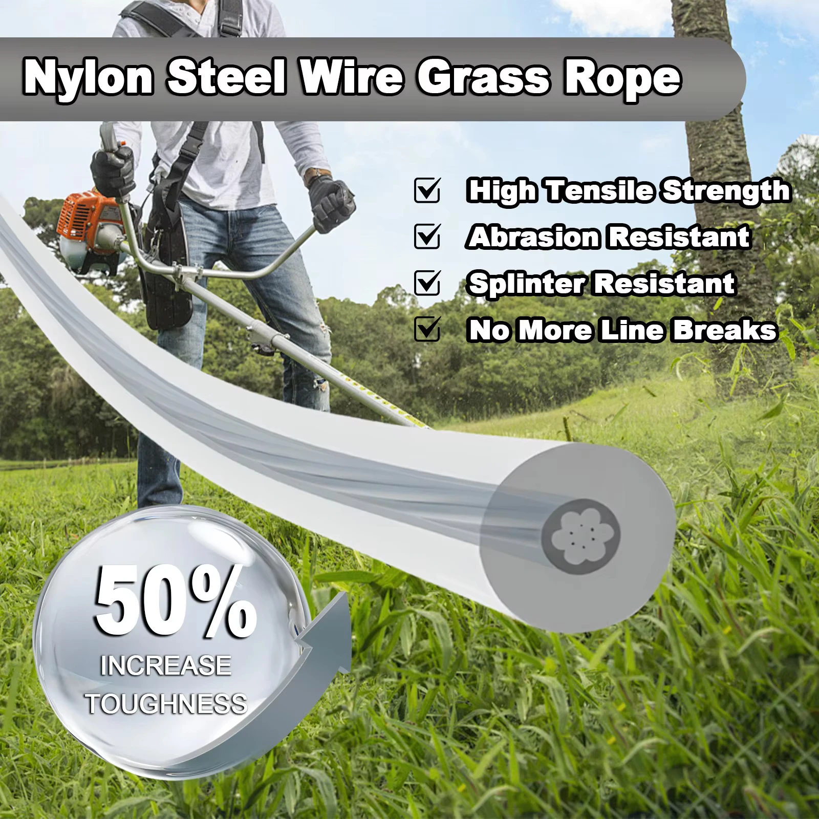 2～4.0mm*15m Steel Wire Grass Trimmer Line Round Brushcutter Trimmer Rope Brush Cutter Wires Rope Accessories thumbnail 4