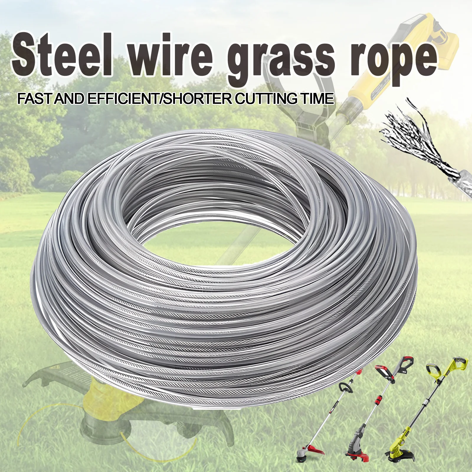 2～4.0mm*15m Steel Wire Grass Trimmer Line Round Brushcutter Trimmer Rope Brush Cutter Wires Rope Accessories thumbnail 5