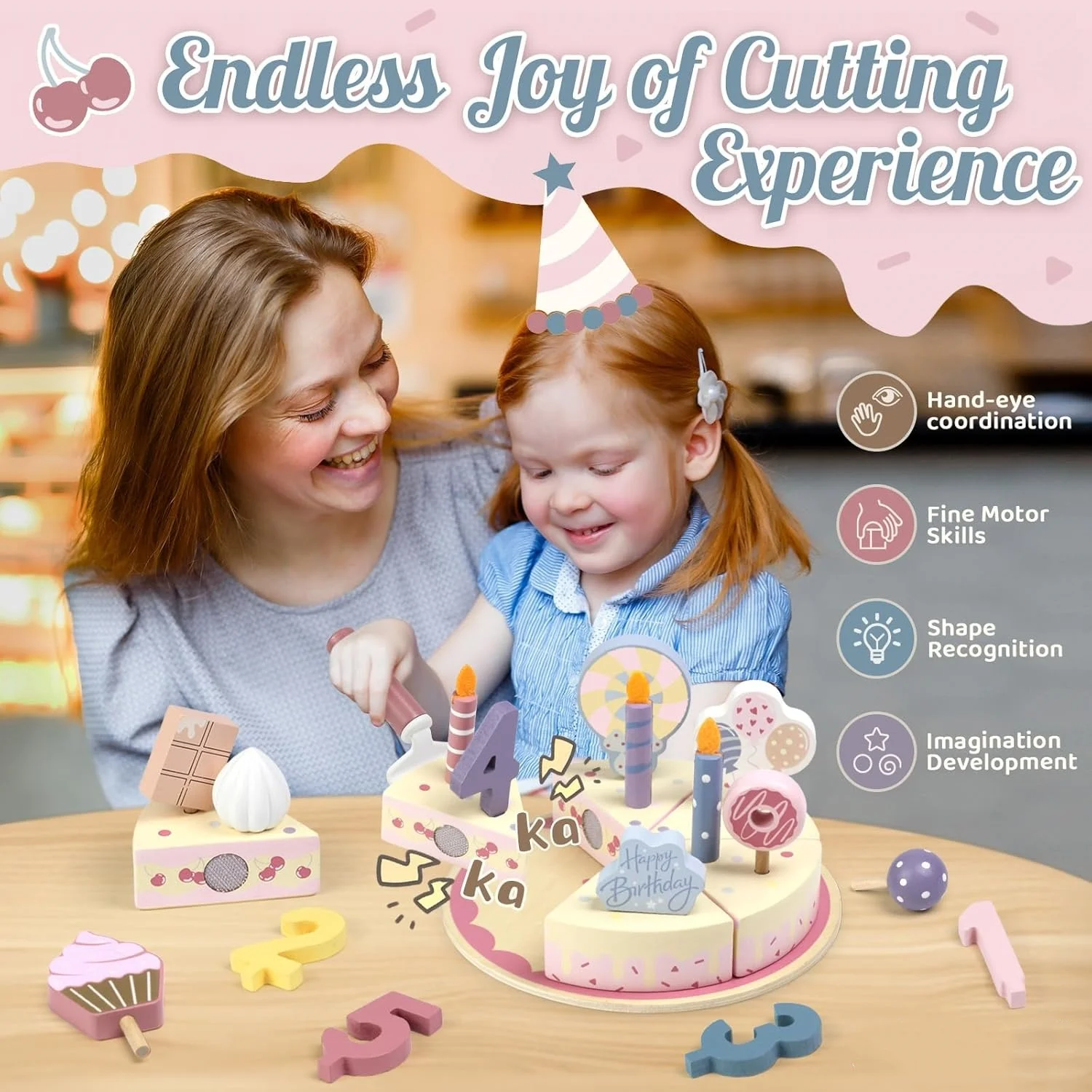 Wooden Kids Kitchen Toys Simulation Birthday Cake Toy Pretend Play Cutting Food Game Children Role Play Toy Gifts for Boy Girl thumbnail 3