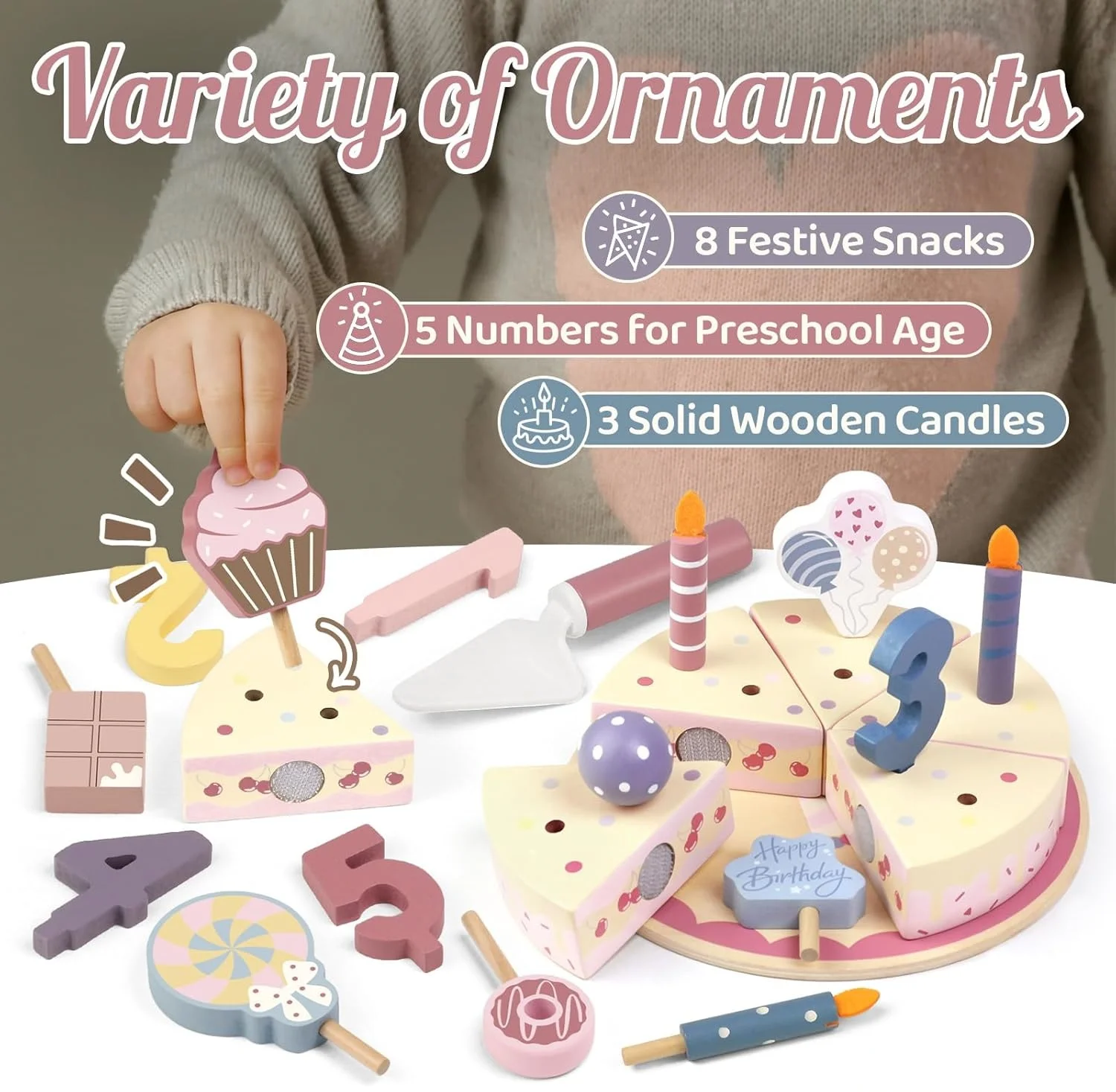 Wooden Kids Kitchen Toys Simulation Birthday Cake Toy Pretend Play Cutting Food Game Children Role Play Toy Gifts for Boy Girl thumbnail 4