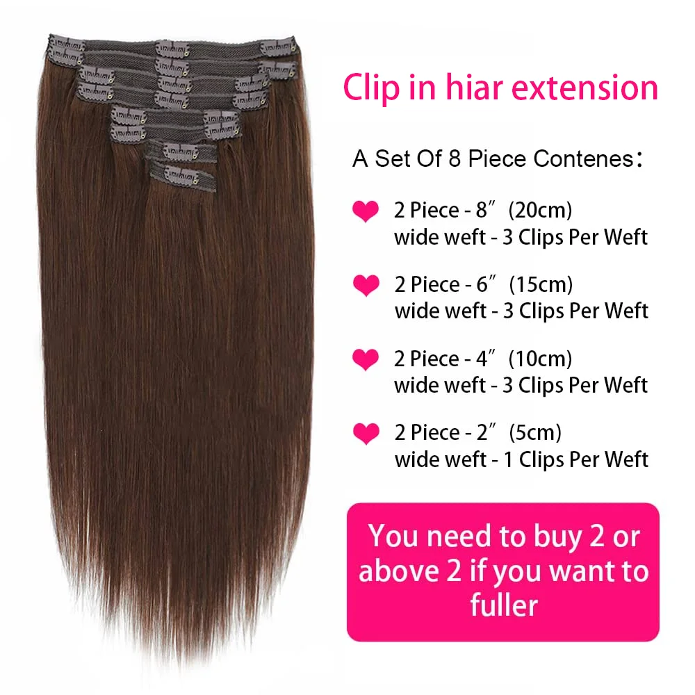 Clip in Hair Extensions Real Human Hair Straight 100% Brazilian Remy Human Hair Clip on Chocolate Brown 10-26 inch For Women thumbnail 5