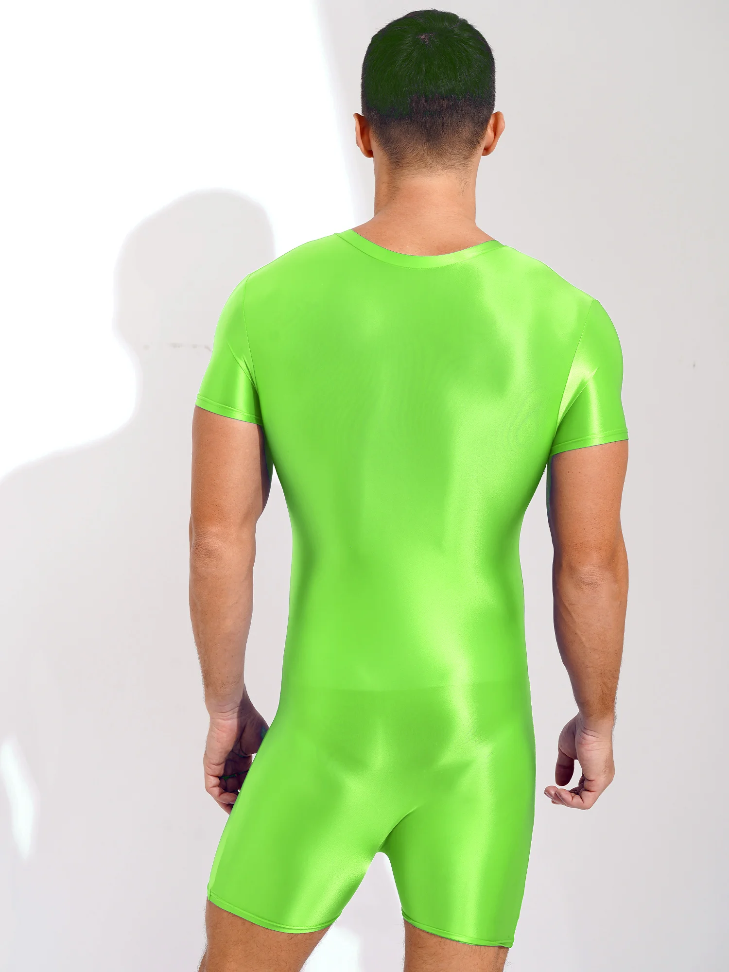 Men Glossy Stretchy Bodysuit Wrestling Singlet Swimwear Bodybuilding Bottoms Shorty Jumpsuit Zipper Swimsuit Bathing Suit thumbnail 5