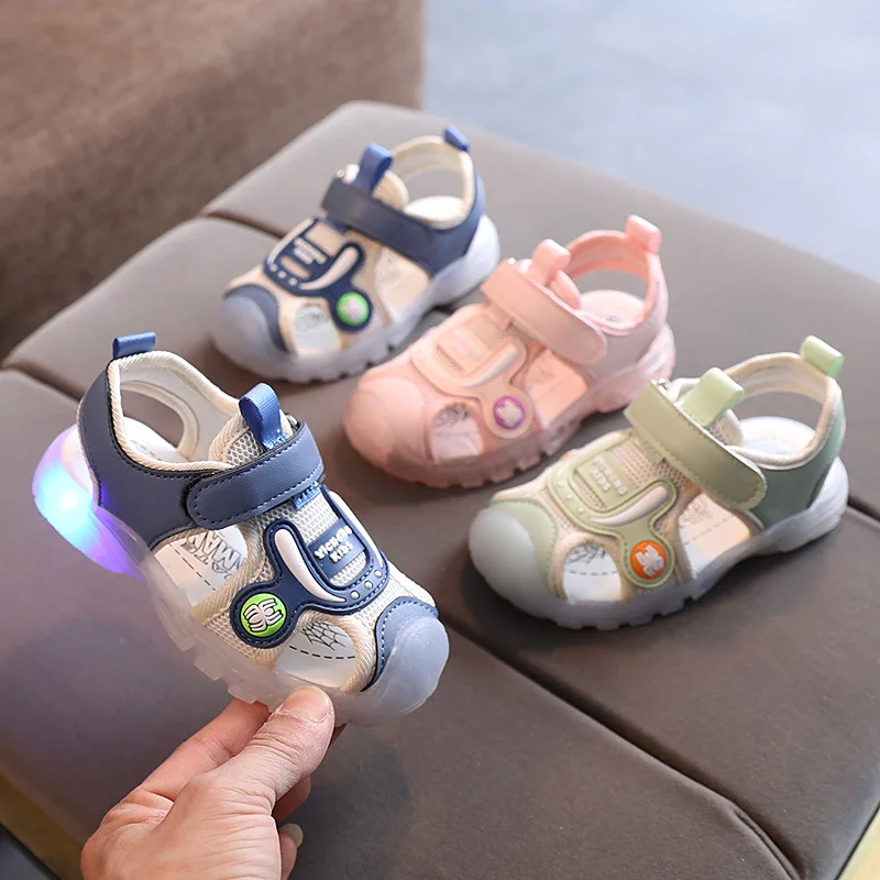 Toddler Boy Summer Shoes Soft Bottom Led Light Up Sandals For Girls And Boys Cartoon Character Design Boys Cowboy Boot Slippers