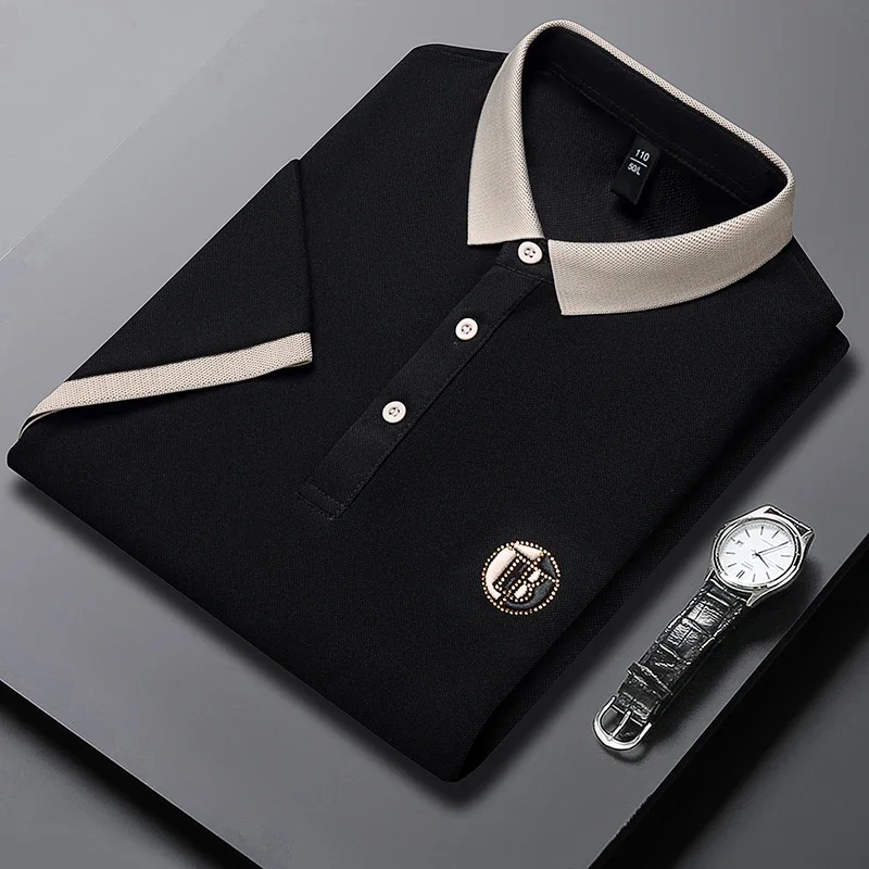 Men's New Embroidered Cotton Business Leisure Short Sleeved POLO Shirt Fashion Short Sleeved Comfortable and Breathable Top thumbnail 4