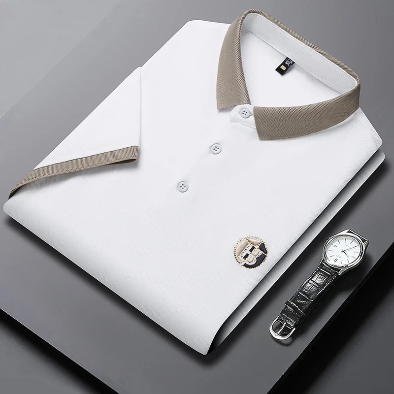 Men's New Embroidered Cotton Business Leisure Short Sleeved POLO Shirt Fashion Short Sleeved Comfortable and Breathable Top thumbnail 2