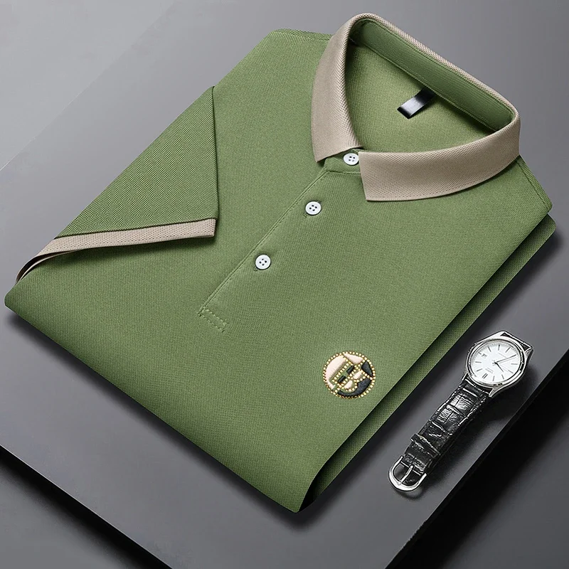 Men's New Embroidered Cotton Business Leisure Short Sleeved POLO Shirt Fashion Short Sleeved Comfortable and Breathable Top