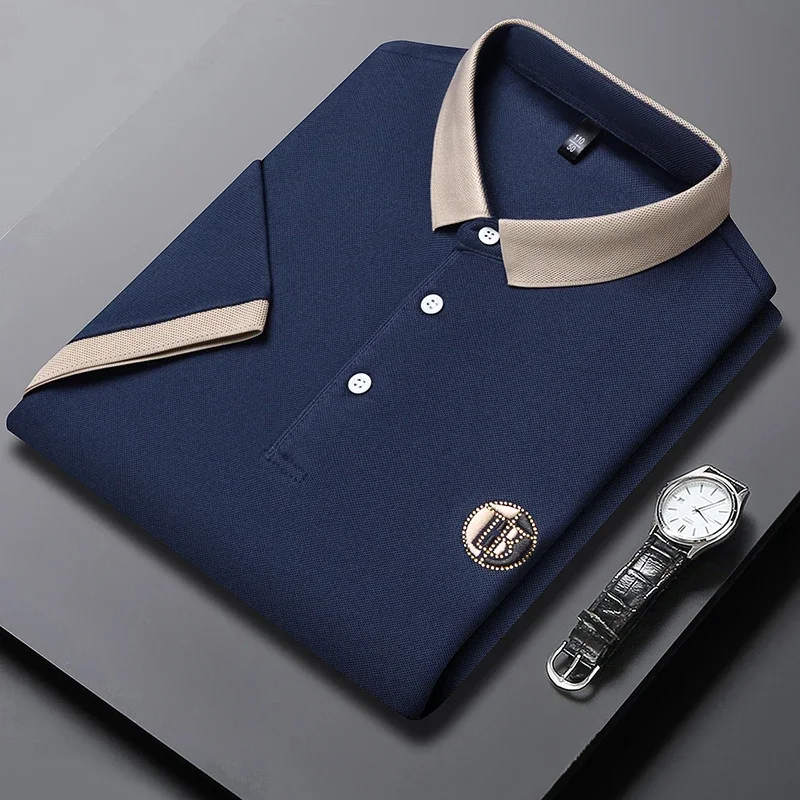 Men's New Embroidered Cotton Business Leisure Short Sleeved POLO Shirt Fashion Short Sleeved Comfortable and Breathable Top thumbnail 3