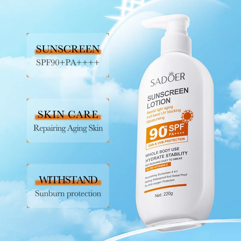 Super 220ml Vitamin E Body And Face Sunscreen Lotion SPF 90 PA++++Whole Body Use Protect + Hydrate Moisturizing thumbnail 4