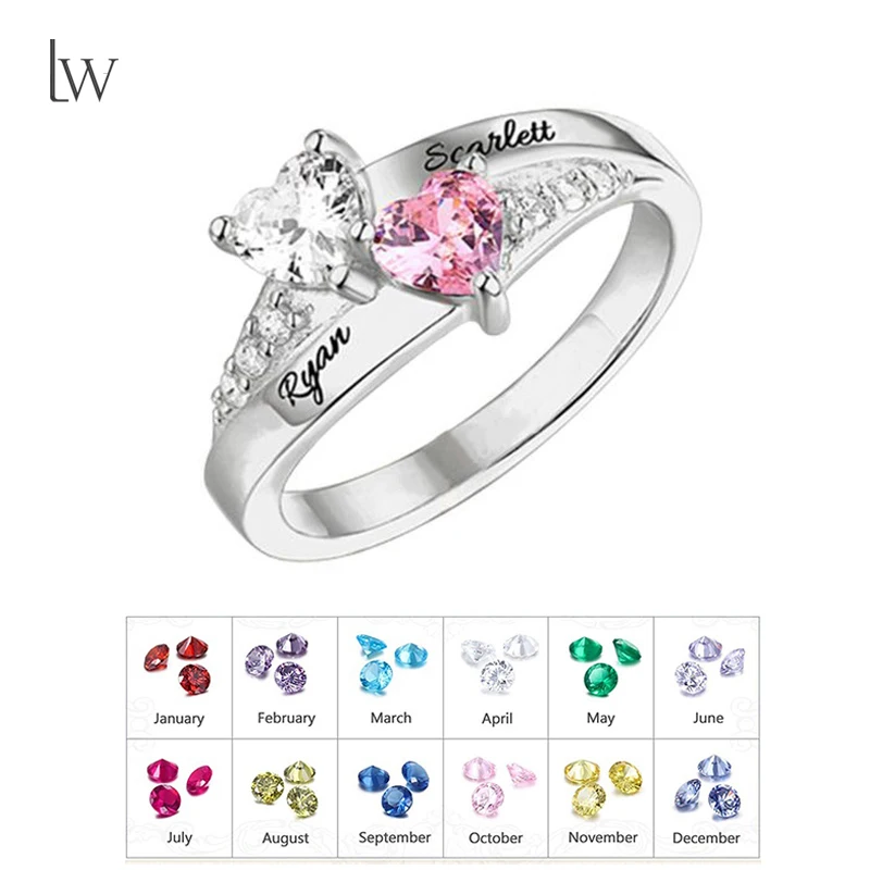 Personalized 1-8 Birthstone Rings Family Mothers Cubic Zirconia Ring Custom Engraved Name Rings Jewelry for Women Grandma Couple