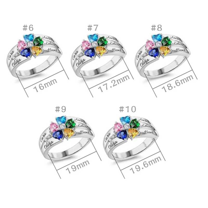 Personalized 1-8 Birthstone Rings Family Mothers Cubic Zirconia Ring Custom Engraved Name Rings Jewelry for Women Grandma Couple thumbnail 5