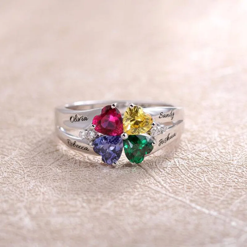 Personalized 1-8 Birthstone Rings Family Mothers Cubic Zirconia Ring Custom Engraved Name Rings Jewelry for Women Grandma Couple thumbnail 4