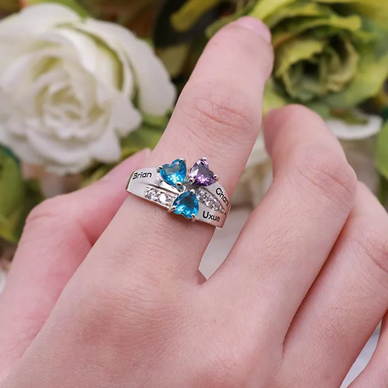 Personalized 1-8 Birthstone Rings Family Mothers Cubic Zirconia Ring Custom Engraved Name Rings Jewelry for Women Grandma Couple thumbnail 2