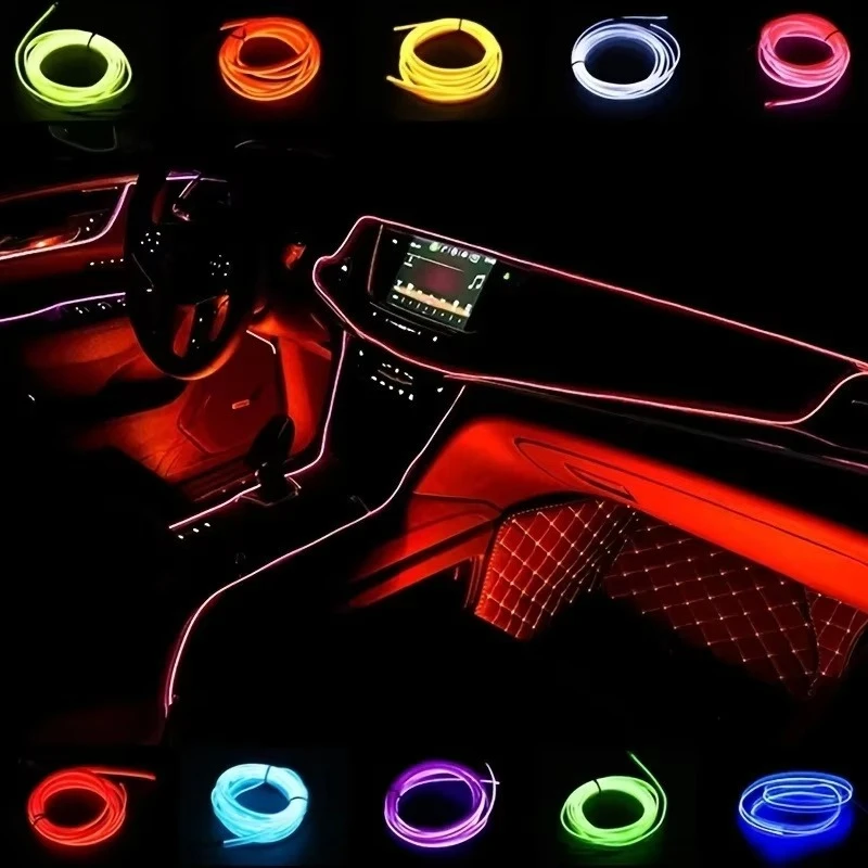 5M Car Environment El Wire LED USB Flexible Neon Interior Lights Car Decorative Accessories thumbnail 2