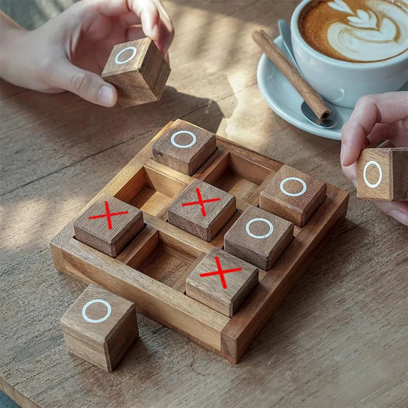 Wooden Tic Tac Toe Classic Tabletop Strategy Board Games Brain Teasers Fun Logic Challenges Family Travel Gifts For Kids Adults thumbnail 6