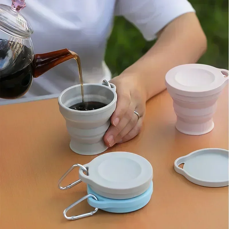 1-10PCS Foldable Large Capacity Cup Mini Telescopic Cup Silicone Portable Tea Cup Outdoor Travel with Lid Coffee Telescopic Cup thumbnail 2