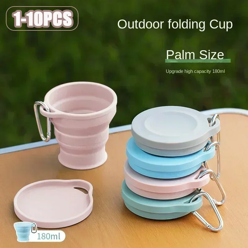 1-10PCS Foldable Large Capacity Cup Mini Telescopic Cup Silicone Portable Tea Cup Outdoor Travel with Lid Coffee Telescopic Cup