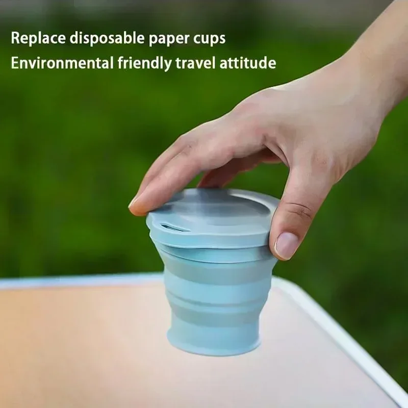 1-10PCS Foldable Large Capacity Cup Mini Telescopic Cup Silicone Portable Tea Cup Outdoor Travel with Lid Coffee Telescopic Cup thumbnail 5