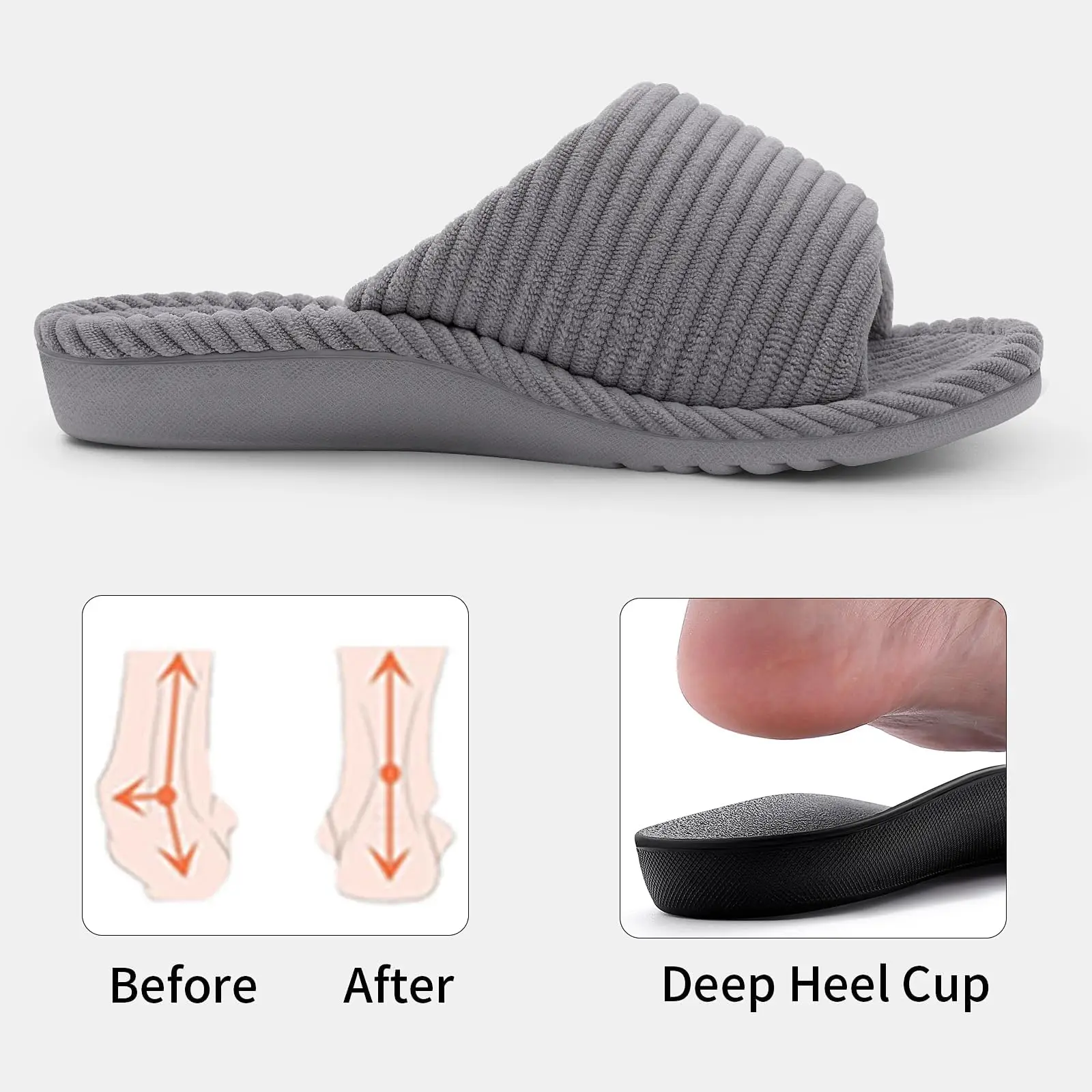 Crestar Orthopedic House Slippers For Women Fashion Spring Open Toe Corduroy Slides With Arch Support Female Soft Bedroom Shoes thumbnail 5