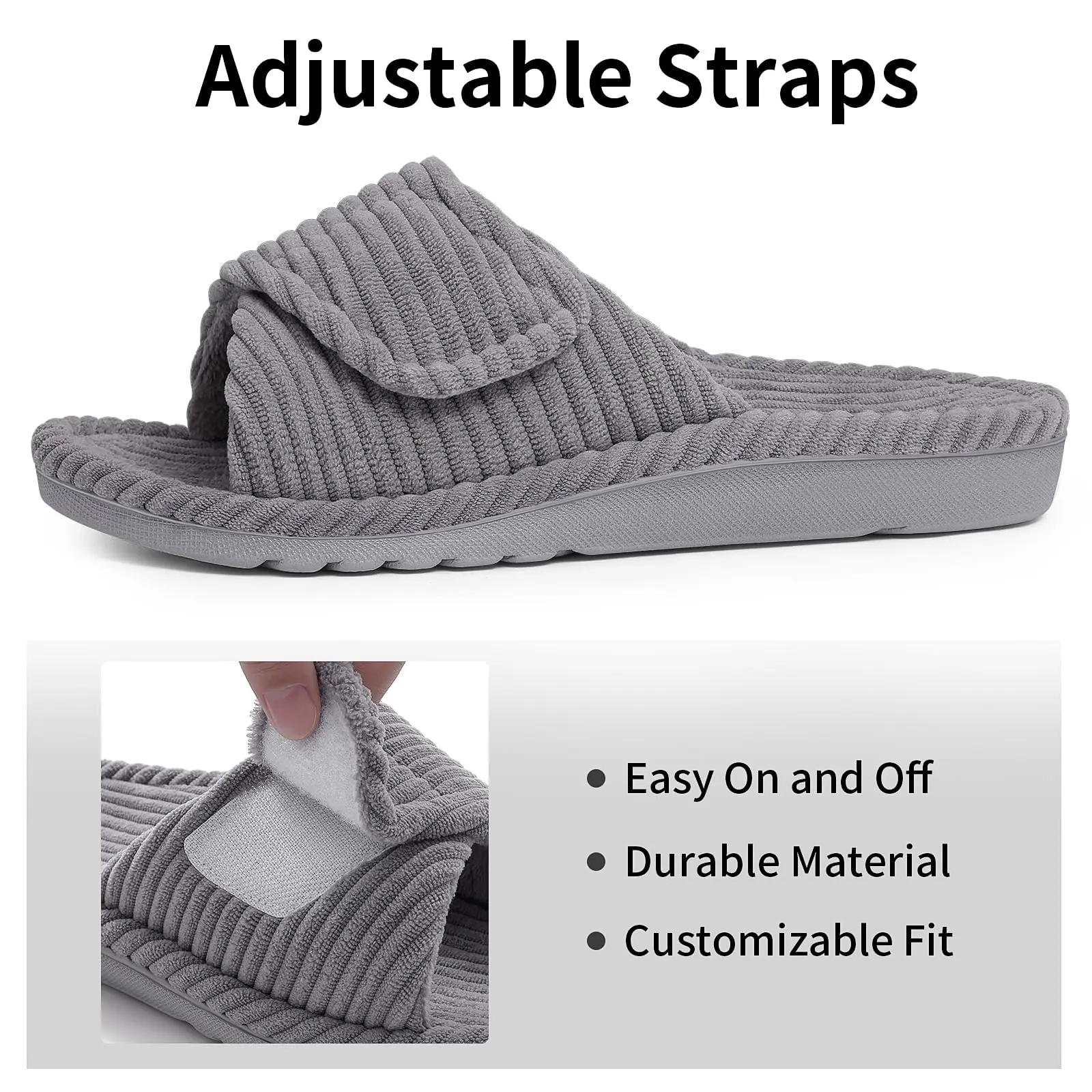 Crestar Orthopedic House Slippers For Women Fashion Spring Open Toe Corduroy Slides With Arch Support Female Soft Bedroom Shoes thumbnail 6