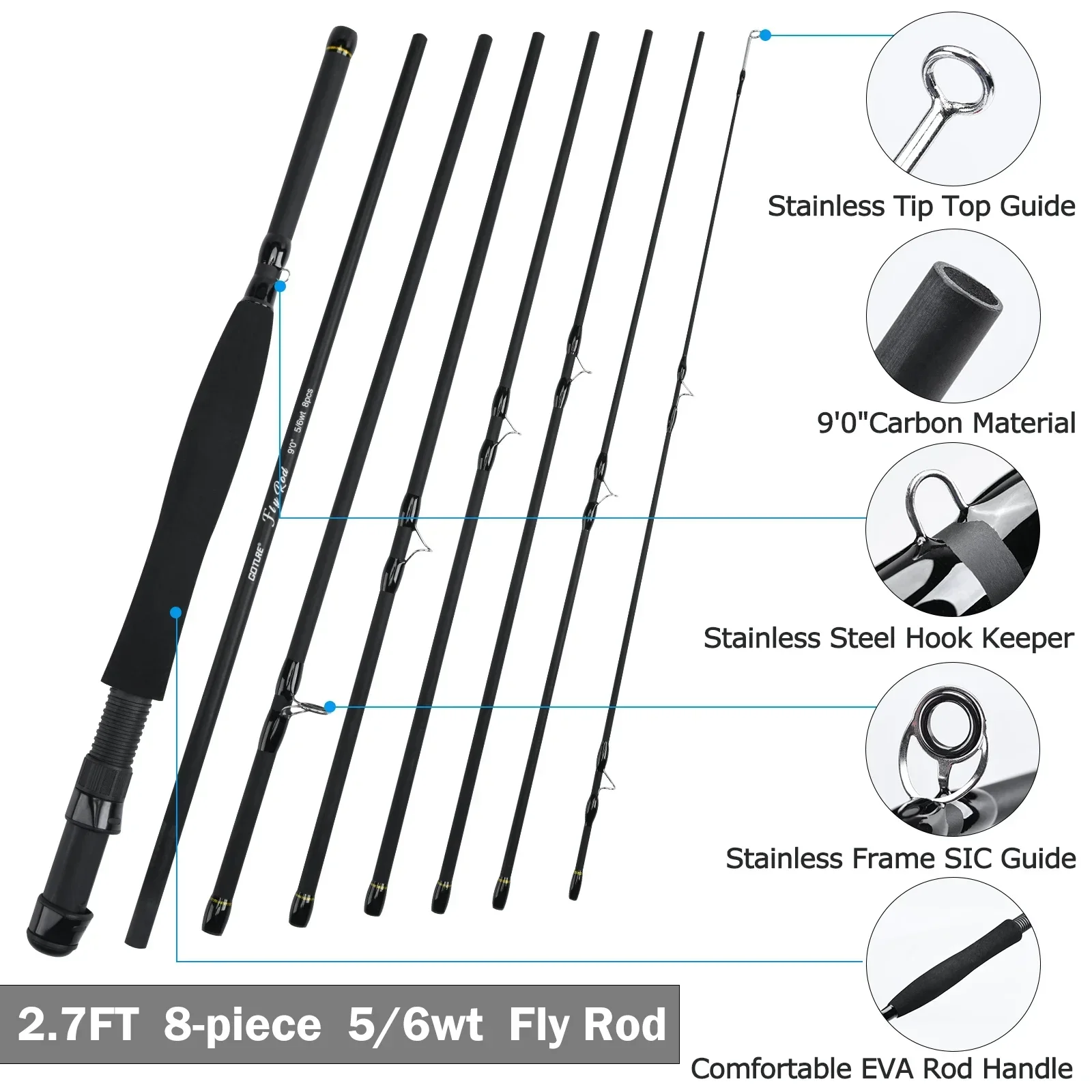 Goture Fly Fishing Rod Combo for Trout Carp Fishing Tackle Carbon Fiber Fly Rod with Line Lures Reel with PVC Tube 5/6 7/8 9FT thumbnail 2